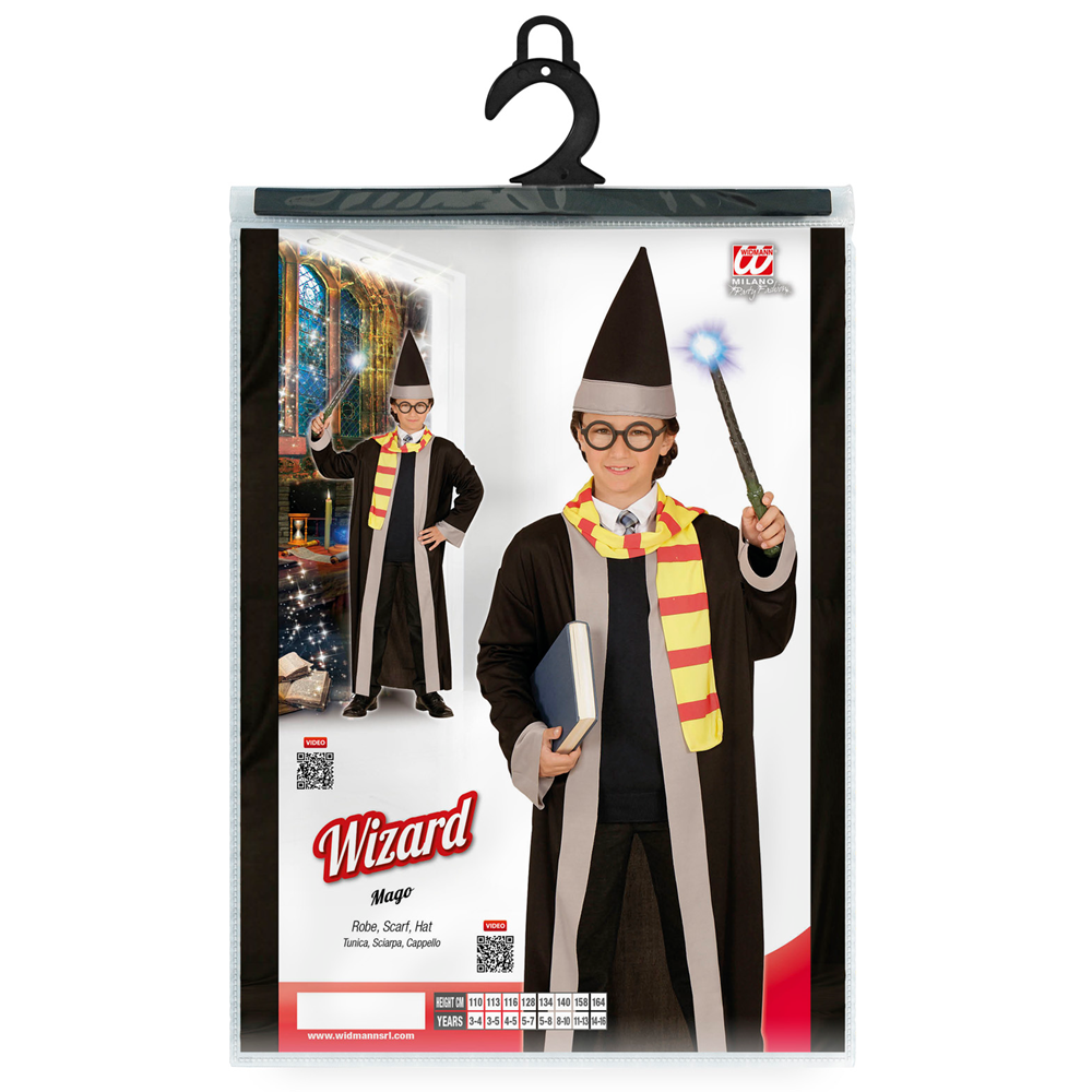 VESTITO CARNEVALE + ACCESSORI MAGO COSTUME CAPPELLO BACCHETTA 11/13 ANNI TRAVESTIMENTO - 0114+1911P