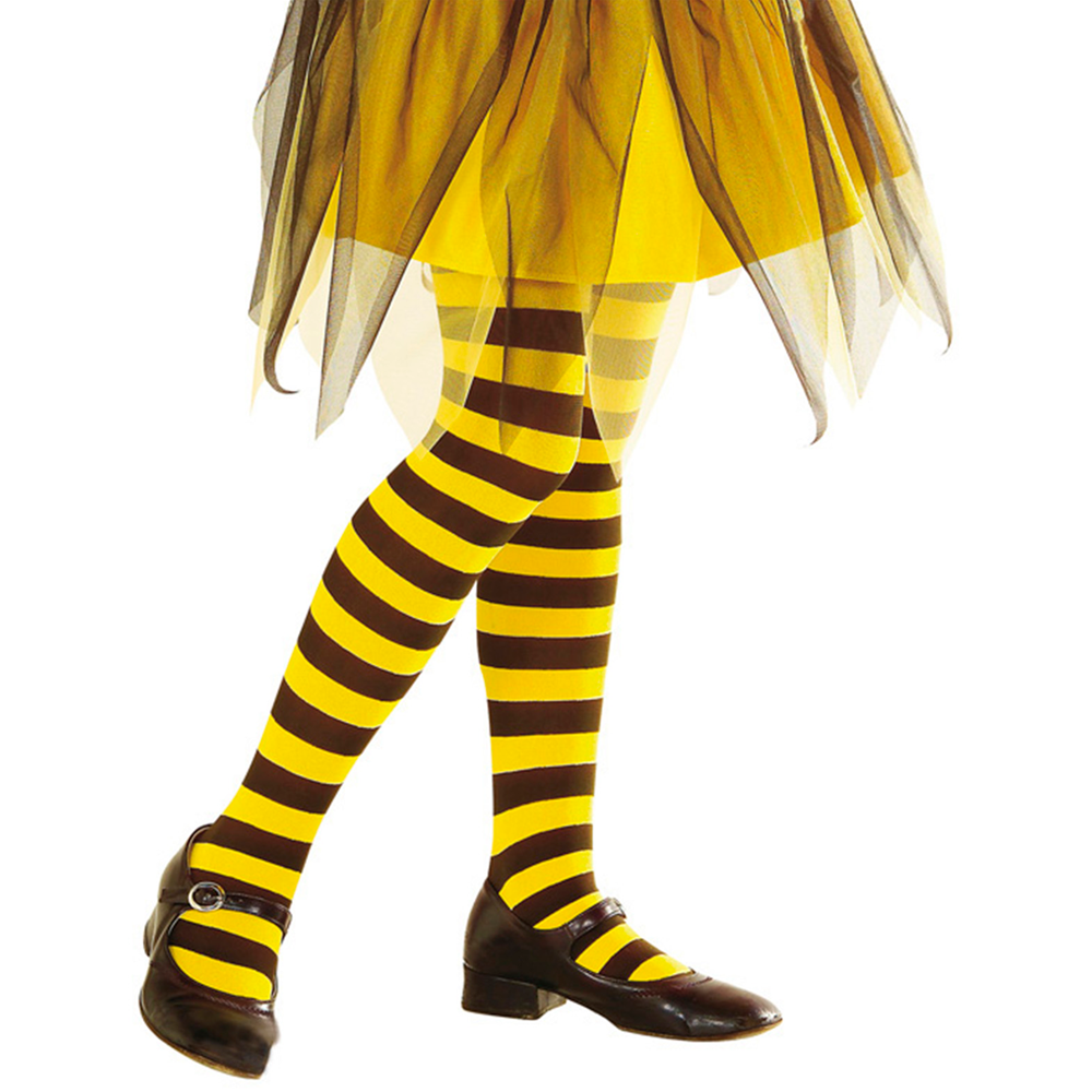 CALZE COLLANT APE RIGATE PARIGINE GIALLO-NERO ABITO TRAVESTIMENTO VESTITO CARNEVALE - 0124