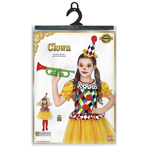 VESTITO CARNEVALE + ACCESSORI CLOWN COSTUME TROMBA SET TRUCCO CON NASO 8/10 ANNI TRAVESTIMENTO - 0695+4044N+2720T