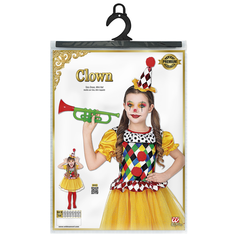 VESTITO CARNEVALE + ACCESSORI CLOWN COSTUME TROMBA SET TRUCCO CON NASO 8/10 ANNI TRAVESTIMENTO - 0695+4044N+2720T