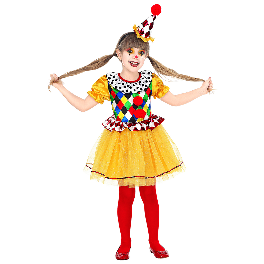 VESTITO CARNEVALE + ACCESSORI CLOWN COSTUME TROMBA SET TRUCCO CON NASO 8/10 ANNI TRAVESTIMENTO - 0695+4044N+2720T