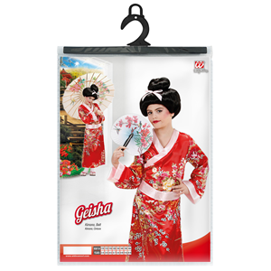 VESTITO CARNENALE + ACCESSORI GEISHA BAMBINA GIAPPONESE KIMONO PARASOLE PARRUCCA TRAVESTIMENTO (11/13 ANNI)