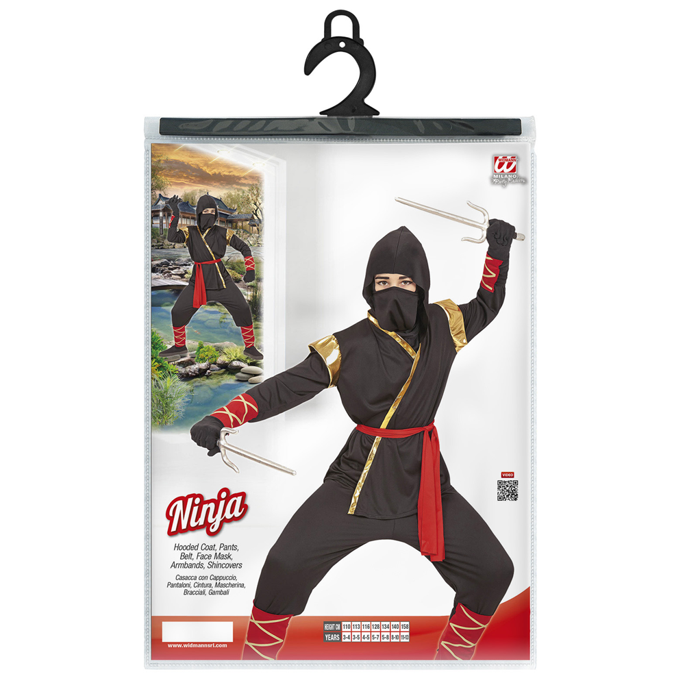 VESTITO CARNEVALE + ACCESSORI NINJA COSTUME SPADA SAI 5/7 ANNI TRAVESTIMENTO - 9681+8711S