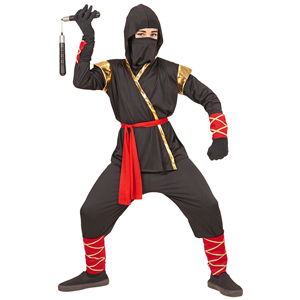 VESTITO CARNEVALE + ACCESSORI NINJA COSTUME SPADA SAI 5/7 ANNI TRAVESTIMENTO - 9681+8711S