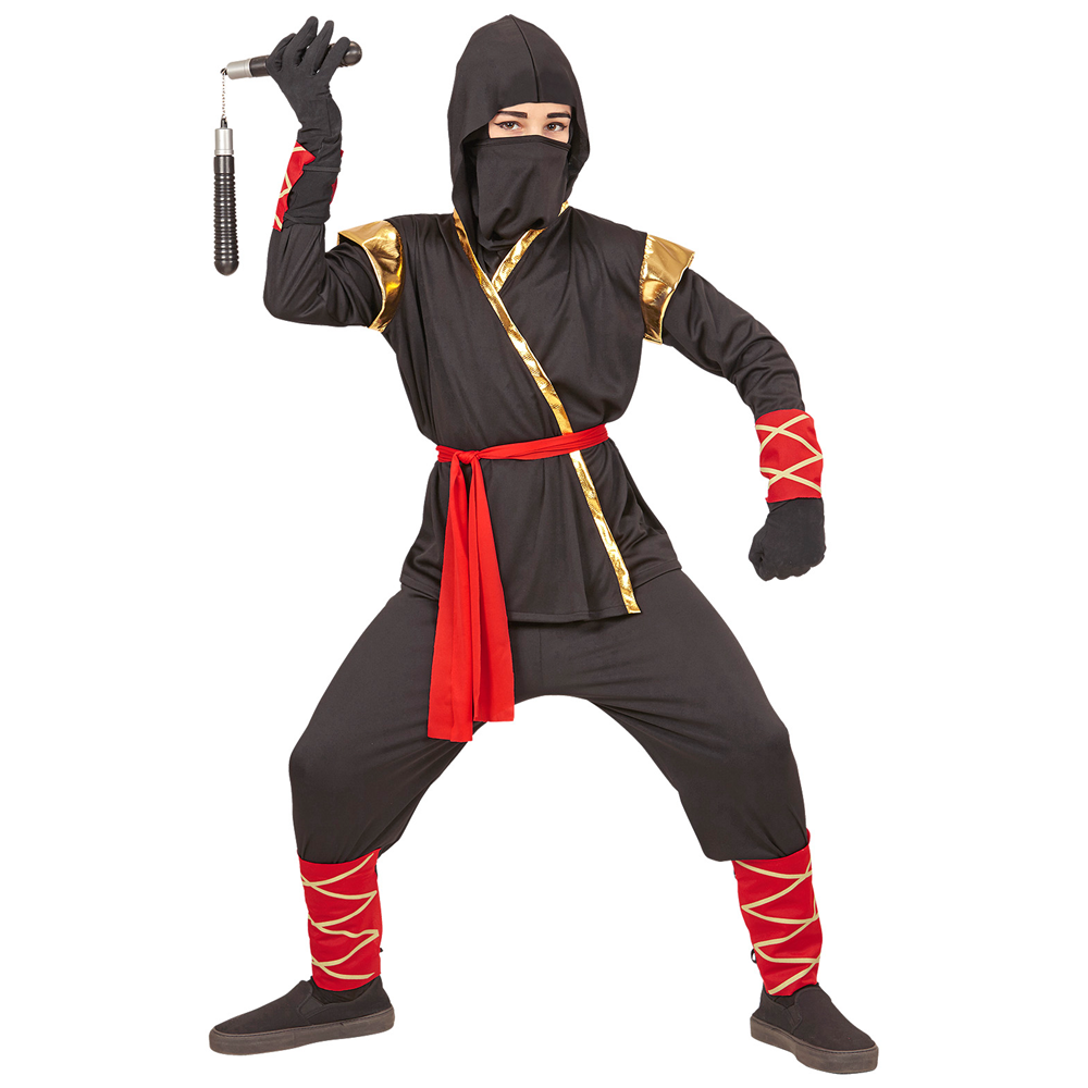 VESTITO CARNEVALE + ACCESSORI NINJA COSTUME SPADA SAI 5/7 ANNI TRAVESTIMENTO - 9681+8711S