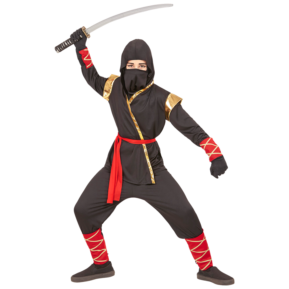 VESTITO CARNEVALE + ACCESSORI NINJA COSTUME SPADA SAI 5/7 ANNI TRAVESTIMENTO - 9681+8711S