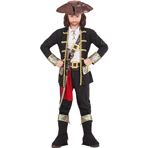 VESTITO CARNEVALE + ACCESSORI CAPITANO PIRATA COSTUME CAPPELLO PISTOLA 8/10 ANNI TRAVESTIMENTO - 1527+04859