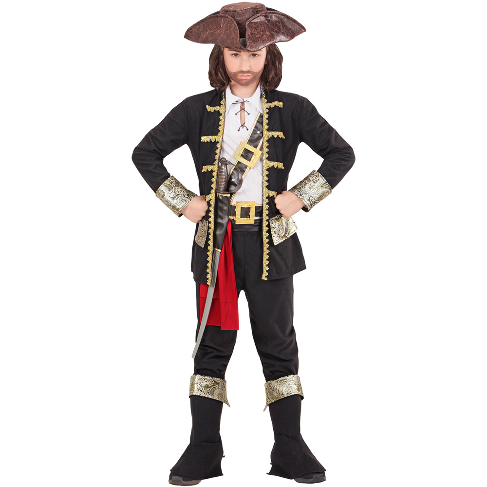 VESTITO CARNEVALE + ACCESSORI CAPITANO PIRATA COSTUME CAPPELLO PISTOLA 8/10 ANNI TRAVESTIMENTO - 1527+04859