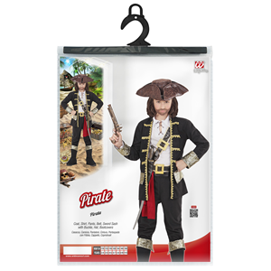 VESTITO CARNEVALE + ACCESSORI CAPITANO PIRATA COSTUME CAPPELLO PISTOLA 8/10 ANNI TRAVESTIMENTO - 1527+04859