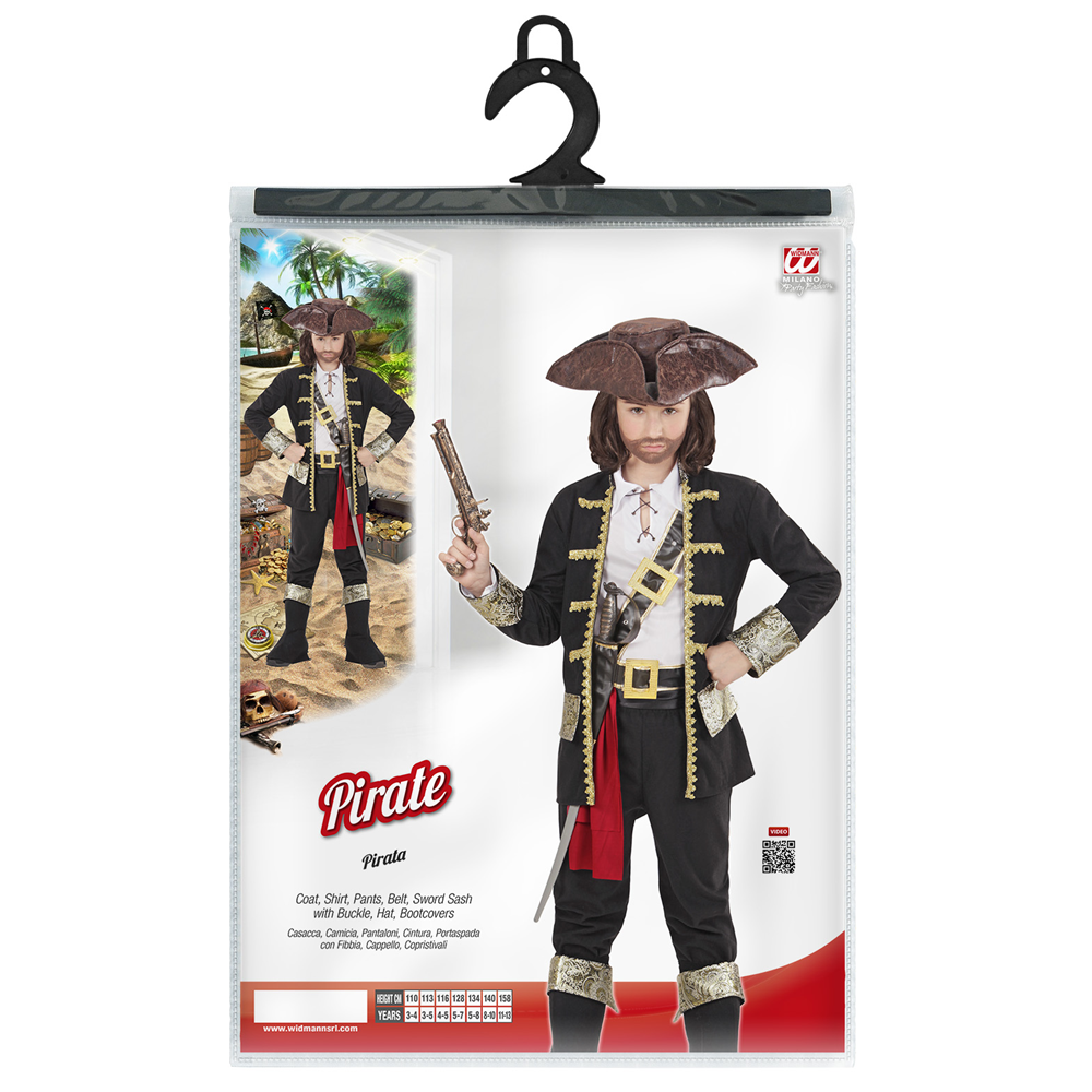 VESTITO CARNEVALE + ACCESSORI CAPITANO PIRATA COSTUME CAPPELLO PISTOLA 8/10 ANNI TRAVESTIMENTO - 1527+04859