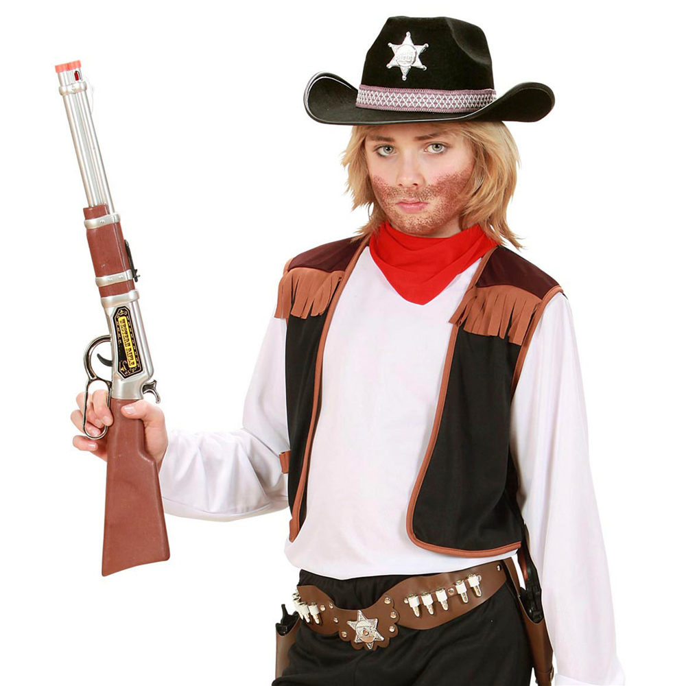 VESTITO CARNEVALE + ACCESSORI COWBOY COSTUME CAPPELLO FUCILE CON SUONO E LUCI 5/7 ANNI TRAVESTIMENTO - 5880+2475K+2782S