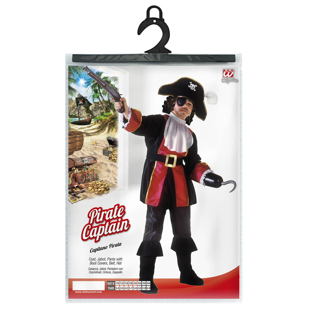 VESTITO CARNEVALE + ACCESSORI CAPITANO PIRATA COSTUME SET ACCESSORI PISTOLA 8/10 ANNI TRAVESTIMENTO - 3883+8214K+04859