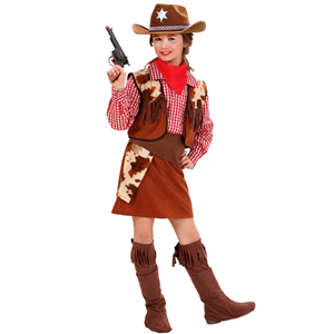 VESTITO CARNEVALE + ACCESSORI COWGIRL COSTUME CAPPELLO PISTOLA TRAVESTIMENTO (11/13 ANNI)