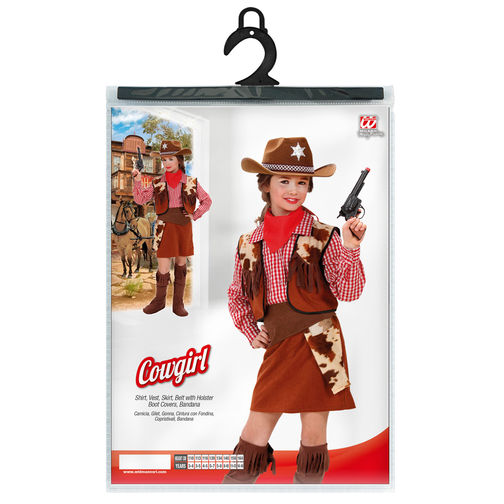 VESTITO CARNEVALE + ACCESSORI COWGIRL COSTUME CAPPELLO PISTOLA TRAVESTIMENTO (11/13 ANNI)