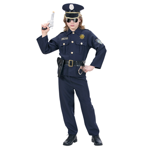 VESTITO CARNEVALE + ACCESSORI POLIZIOTTO COSTUME MANETTE FUCILE 5/7 ANNI TRAVESTIMENTO - 7316+2413D+7084M