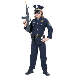 VESTITO CARNEVALE + ACCESSORI POLIZIOTTO COSTUME MANETTE FUCILE 5/7 ANNI TRAVESTIMENTO - 7316+2413D+7084M