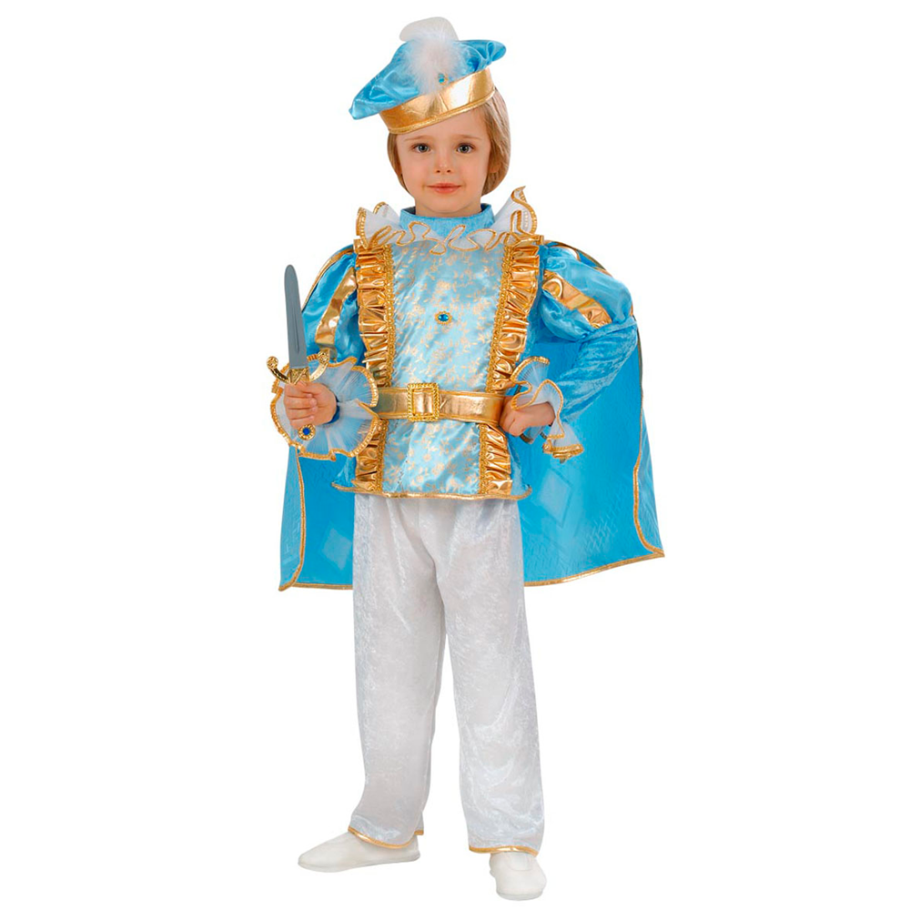 VESTITO CARNEVALE + ACCESSORI PRINCIPE AZZURRO COSTUME PUGNALE CON GEMME E FODERO 2/3 ANNI TRAVESTIMENTO - 4920+7003P