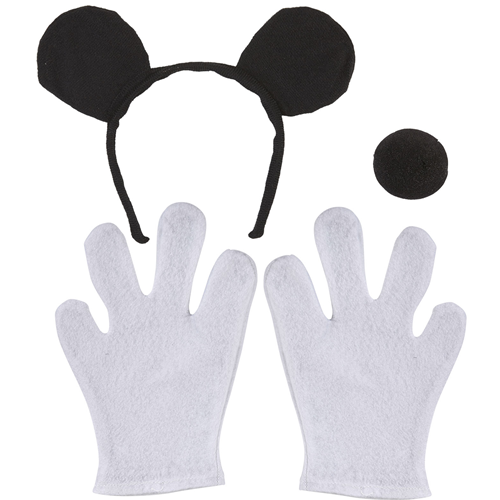 SET TRAVESTIMENTO TOPOLINO ORECCHIE NASO GUANTI ACCESSORI ABITO VESTITO CARNEVALE BAMBINO