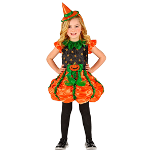 COSTUME CON ACCESSORI STREGA ZUCCA SCOPA CON FILI DI LAMÉ TRAVESTIMENTO HALLOWEEN BAMBINA 2/3 ANNI - 0185+52776