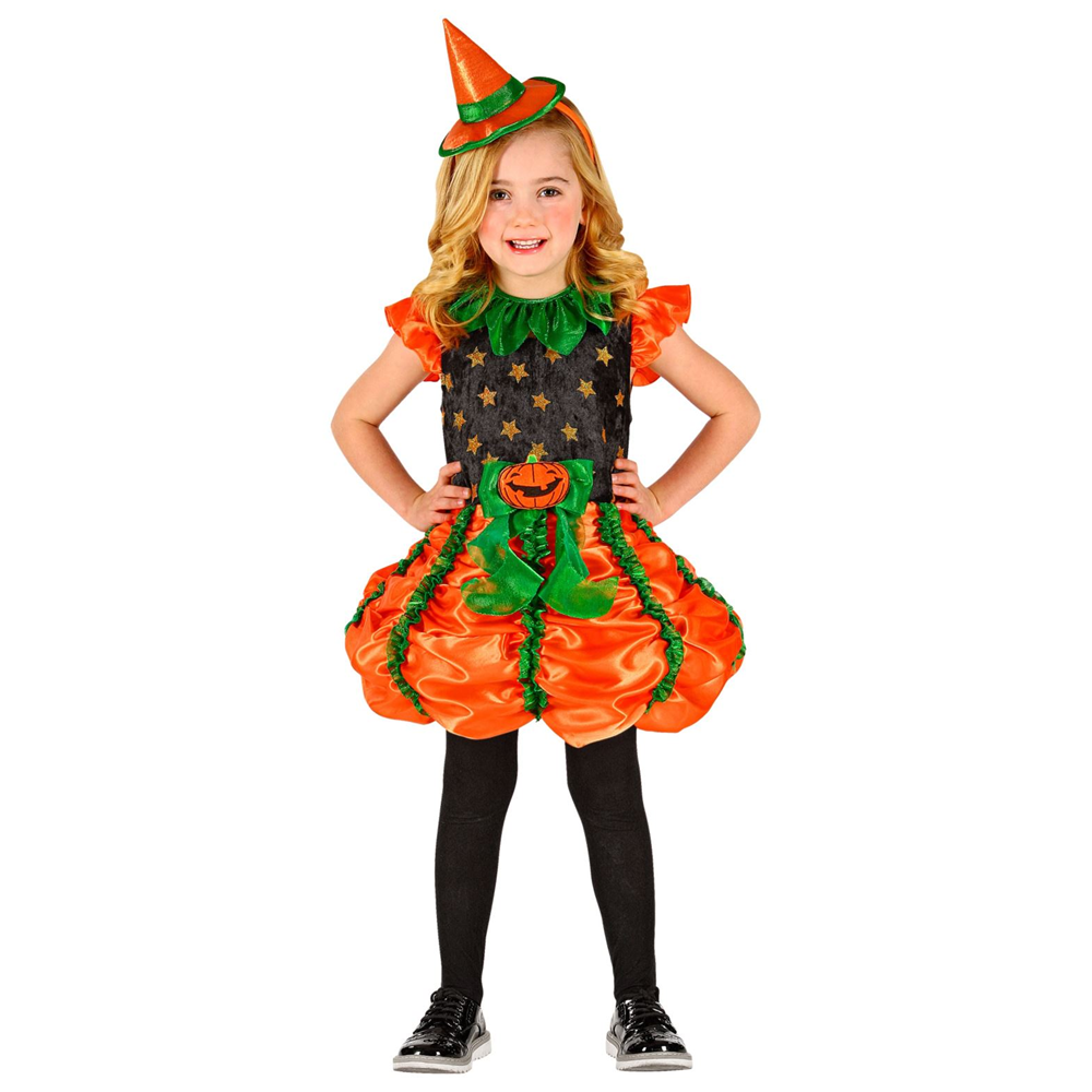 COSTUME CON ACCESSORI STREGA ZUCCA SCOPA CON FILI DI LAMÉ TRAVESTIMENTO HALLOWEEN BAMBINA 2/3 ANNI - 0185+52776