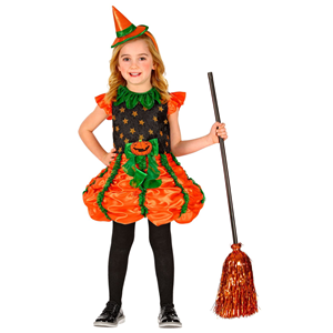 COSTUME CON ACCESSORI STREGA ZUCCA SCOPA CON FILI DI LAMÉ TRAVESTIMENTO HALLOWEEN BAMBINA 2/3 ANNI - 0185+52776