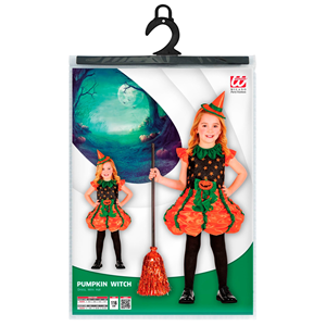 COSTUME CON ACCESSORI STREGA ZUCCA SCOPA CON FILI DI LAMÉ TRAVESTIMENTO HALLOWEEN BAMBINA 2/3 ANNI - 0185+52776
