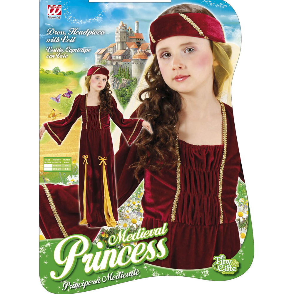 COSTUME VESTITO ABITO TRAVESTIMENTO CARNEVALE BAMBINA PRINCIPESSA MEDIEVALE - 1252M