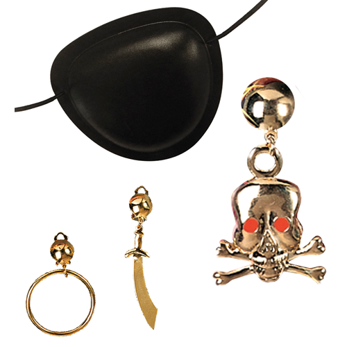 SET PIRATA - BENDA PER OCCHIO E ORECCHINO - ACCESSORI ABITO VESTITO CARNEVALE BAMBINO