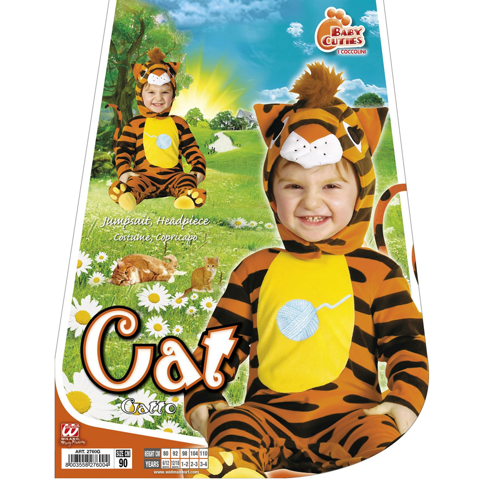 COSTUME VESTITO ABITO TRAVESTIMENTO CARNEVALE BAMBINO GATTO 12/18 MESI CM. 92