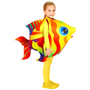 VESTITO CARNEVALE + ACCESSORI PESCE TROPICALE COSTUME TUTA GIALLA TRAVESTIMENTO BAMBINI - 00045+04561
