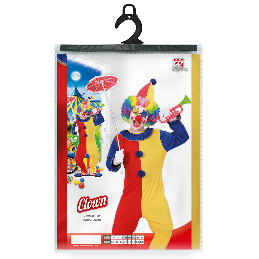 VESTITO CARNEVALE + ACCESSORI CLOWN COSTUME PARRUCCA TROMBA SET TRUCCO CON NASO 4/5 ANNI TRAVESTIMENTO - 0257+4044N+74590+2720T