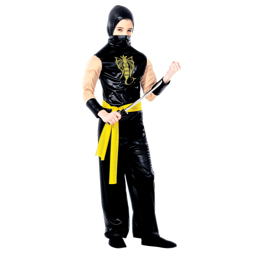 VESTITO CARNEVALE + ACCESSORI POWER NINJA COSTUME SPADA GIAPPONESE CON FODERO 8/10 ANNI TRAVESTIMENTO - 3875+2728Q