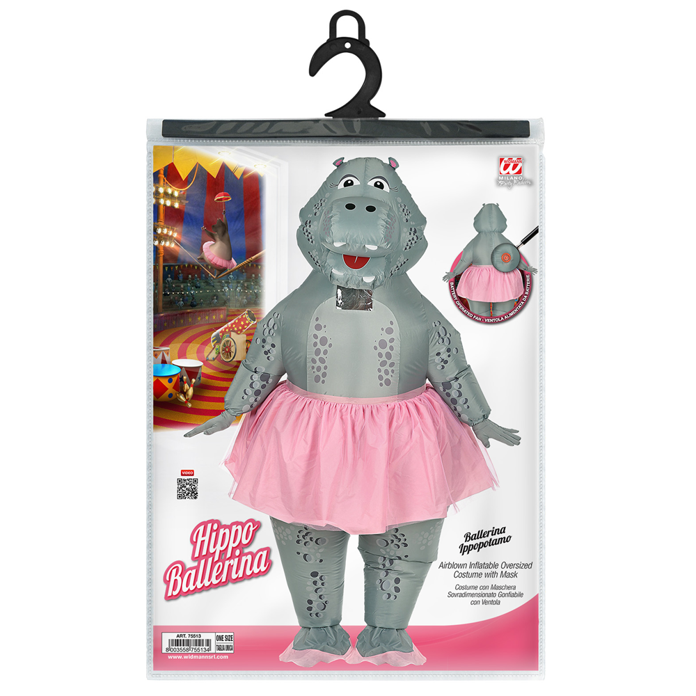 COSTUME IPPOPOTAMO BALLERINA GONFIABILE TRAVESTIMENTO CARNEVALE COSPLAY ADULTO - 75513