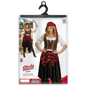 VESTITO CARNEVALE + ACCESSORI PIRATESSA ADULTO VESTITO SCIABOLA CALZE TG. XS TRAVESTIMENTO - 0562 Adulto+7007B+4750R