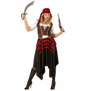 VESTITO CARNEVALE + ACCESSORI PIRATESSA ADULTO VESTITO SCIABOLA CALZE TG. XS TRAVESTIMENTO - 0562 Adulto+7007B+4750R
