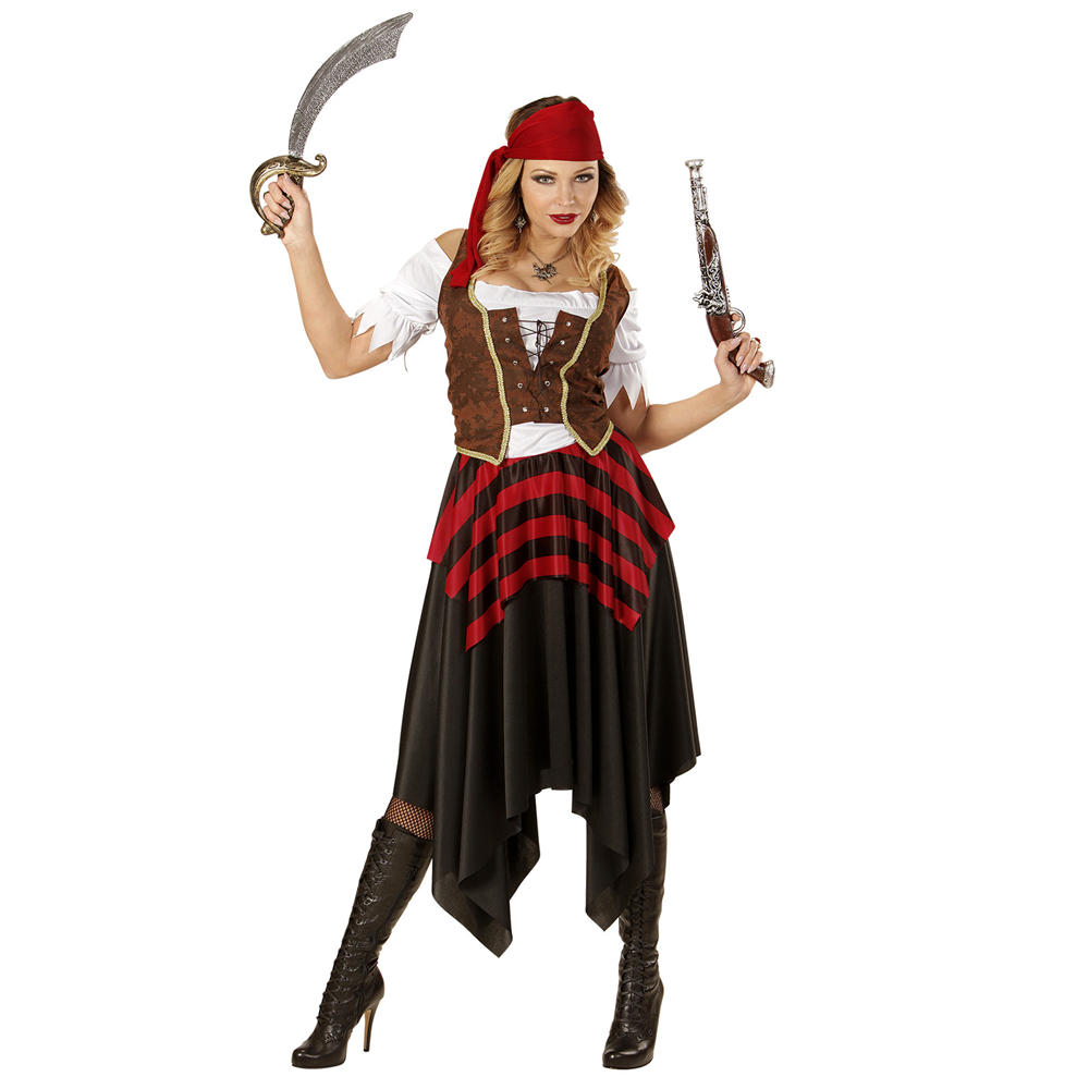 VESTITO CARNEVALE + ACCESSORI PIRATESSA ADULTO VESTITO SCIABOLA CALZE TG. XS TRAVESTIMENTO - 0562 Adulto+7007B+4750R