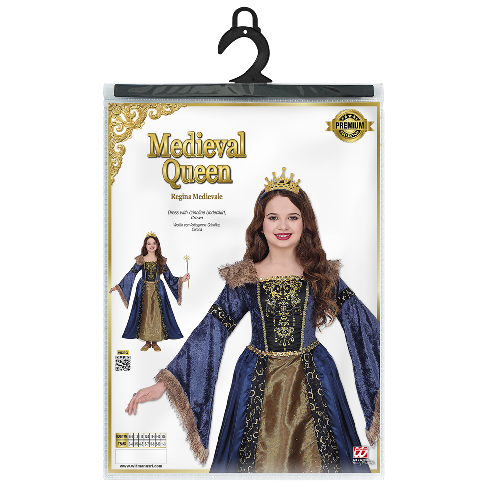 COSTUME VESTITO ABITO TRAVESTIMENTO CARNEVALE BAMBINA REGINA MEDIEVALE - 0713