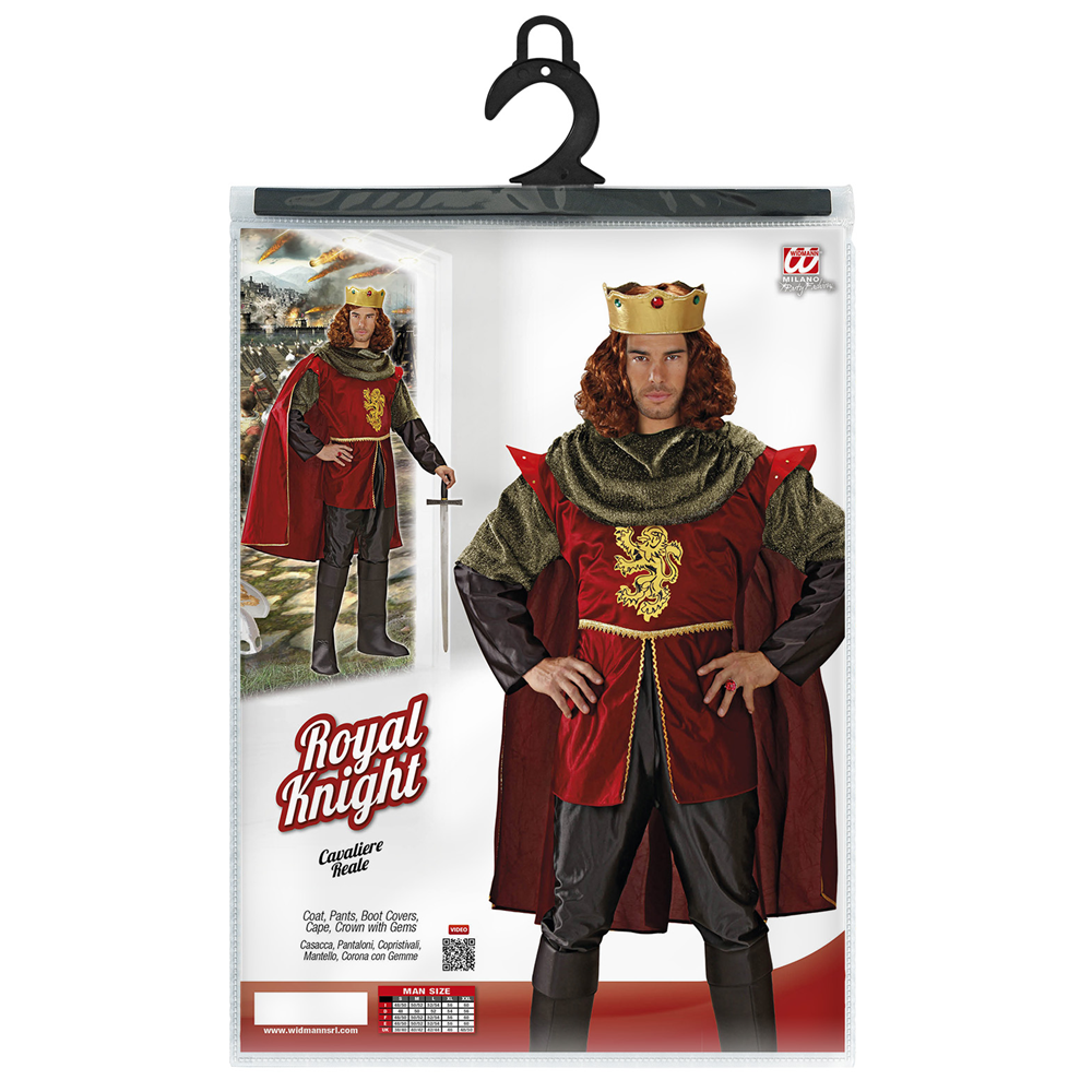 VESTITO CARNEVALE + ACCESSORI CAVALIERE REALE COSTUME CORONA SPADA CON FODERO L TRAVESTIMENTO - 3550 Adulto+7001C
