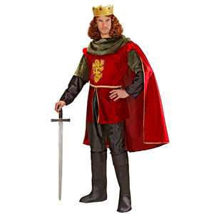 VESTITO CARNEVALE + ACCESSORI CAVALIERE REALE COSTUME CORONA SPADA CON FODERO L TRAVESTIMENTO - 3550 Adulto+7001C