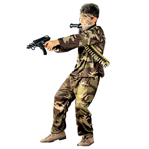 VESTITO CARNEVALE + ACCESSORI SOLDATO COSTUME PUGNALE PISTOLA PALLOTTOLE SET TRUCCO 8/10 ANNI TRAVESTIMENTO - 3840+02412+7083U+2724S+6985D