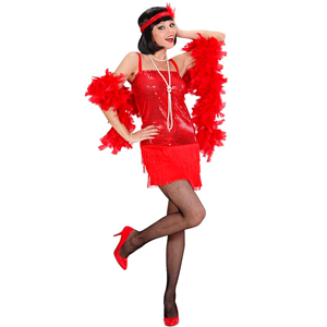 VESTITO CARNEVALE + ACCESSORI CHARLESTON ABITO BOA CALZE TRAVESTIMENTO (S)