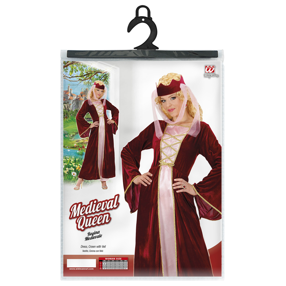 COSTUME VESTITO ABITO TRAVESTIMENTO CARNEVALE ADULTO DONNA - REGINA MEDIEVALE - 8953