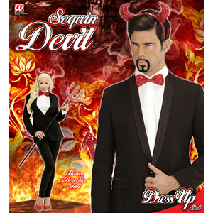 SET TRAVESTIMENTO - DIAVOLO IN PAILLETTES- CORNA, PAPILLON, PAPILLON - ACCESSORI ABITO VESTITO CARNEVALE ADULTO