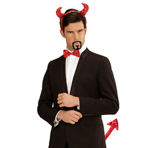 SET TRAVESTIMENTO - DIAVOLO IN PAILLETTES- CORNA, PAPILLON, PAPILLON - ACCESSORI ABITO VESTITO CARNEVALE ADULTO