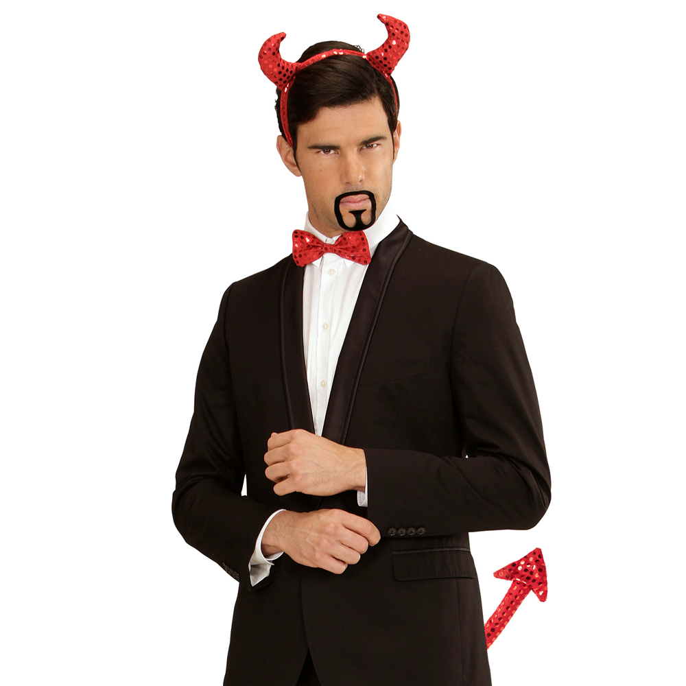 SET TRAVESTIMENTO - DIAVOLO IN PAILLETTES- CORNA, PAPILLON, PAPILLON - ACCESSORI ABITO VESTITO CARNEVALE ADULTO