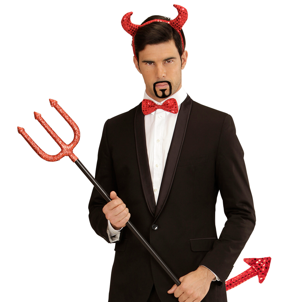 SET TRAVESTIMENTO - DIAVOLO IN PAILLETTES- CORNA, PAPILLON, PAPILLON - ACCESSORI ABITO VESTITO CARNEVALE ADULTO