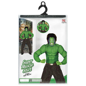 COSTUME VESTITO ABITO TRAVESTIMENTO CARNEVALE COSPLAY BAMBINO - CAMICIA SUPER MUSCOLI EROE VERDE HULK - 1258