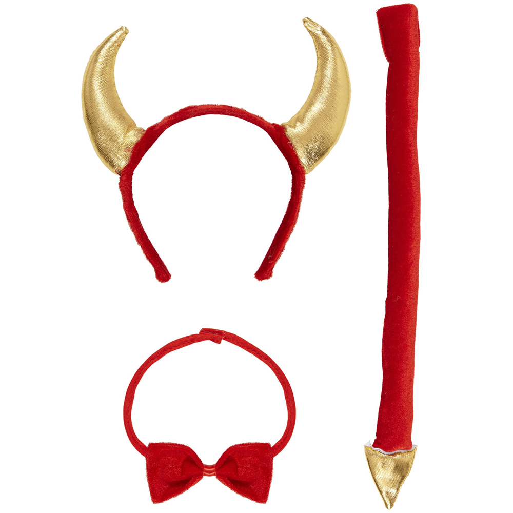 SET TRAVESTIMENTO - DIAVOLESSA - CORNA, PAPILLON  E CODA - ACCESSORI ABITO VESTITO CARNEVALE ADULTO