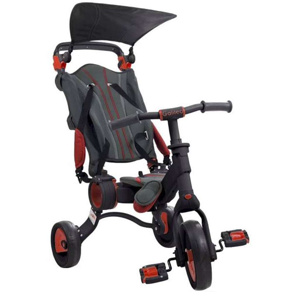 Triciclo Galileo - Bicicletta Passeggino Evolutivo - Pieghevole - 4 in 1 - Nero e Rosso - Età 1/3 Anni - 50516