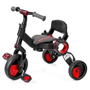 Triciclo Galileo - Bicicletta Passeggino Evolutivo - Pieghevole - 4 in 1 - Nero e Rosso - Età 1/3 Anni - 50516